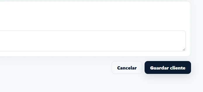 Detalle ampliado de los botones Cancelar y Guardar cliente.