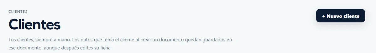 Cabecera de Clientes con el botón Nuevo cliente.
