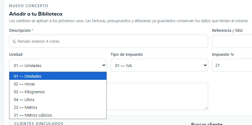 Detalle del selector de unidad de un nuevo concepto.
