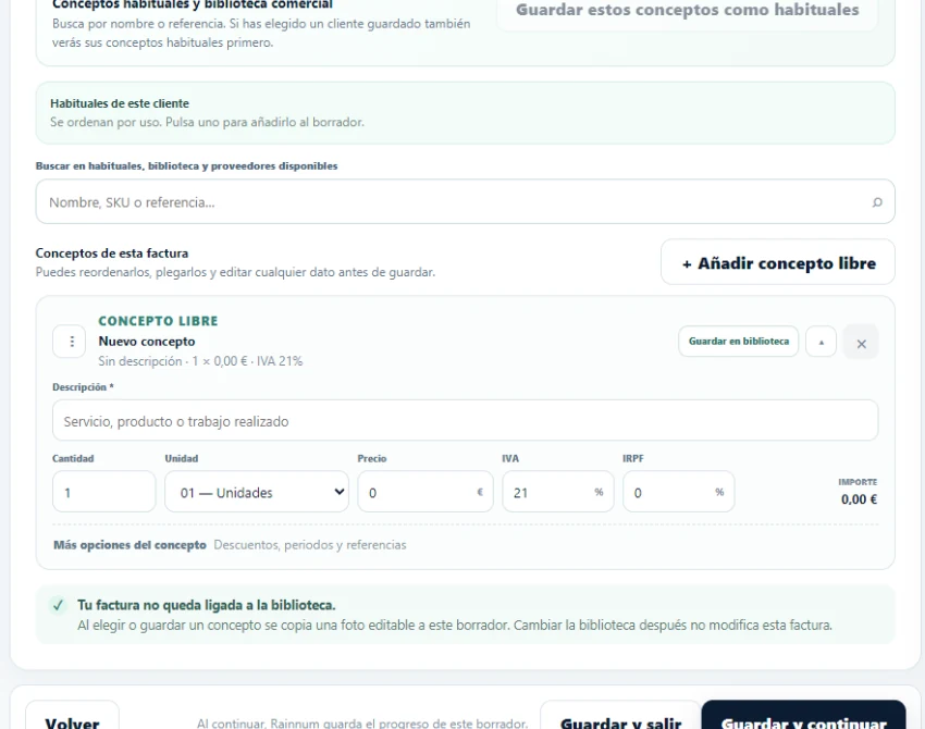 Detalle ampliado de un concepto de factura.