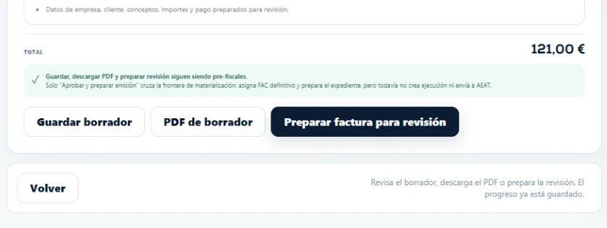 Detalle ampliado de las acciones del paso Revisar.
