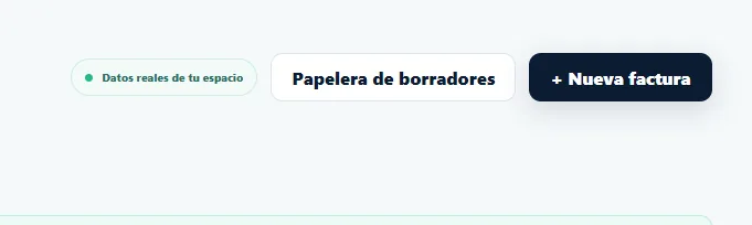 Botones Papelera de borradores y Nueva factura.