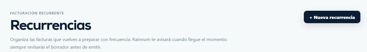 Cabecera de Recurrencias con el botón Nueva recurrencia.